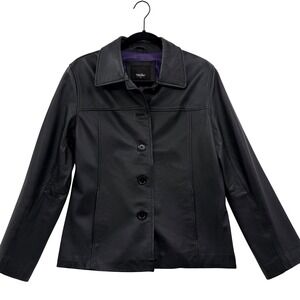 Mossimo Leather Jacket Small Black Button Down Y2K Contemporary